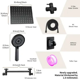 Commercial-Grade Shower Set - 12-inch Square Head With Water-Saving Technology & Handheld Option (Option: matteblack)