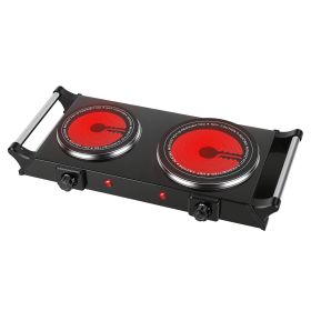 1800W Electric Double Burner Portable Heating Hot Plate Stove Countertop RV Hotplate with 5 Temperature Stepless Adjustments Portable Handles (Option: Double)