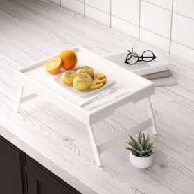 Fibogollo 2 Pack Bamboo Bed Tray Table With Folding Legs,Breakfast Trays,Serving Tray For Food And Snack,Laptop Trays For Working Natural (Option: White)