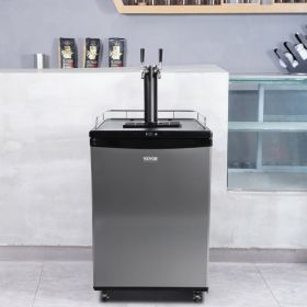 Beer Kegerator, Dual Tap Draft Beer Dispenser, Full Size Keg Refrigerator With Shelves, CO2 Cylinder, Drip Tray & Rail, 32°F- 75.2°F Temperature (Option: Silver)