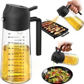 2-in-1 Glass Olive Oil Sprayer & Dispenser 16oz 470ml - Black Cooking Bottle For Air Fryer (Option: Black)