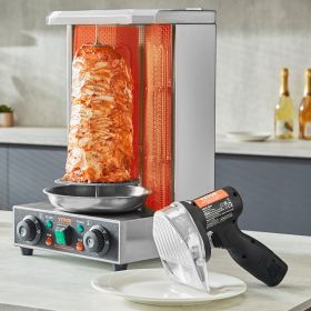 Electric Shawarma Knife, 80W Cordless Battery Professional Turkish Knife, Commercial Stainless Steel Gyro Cutter, Doner Kebab Meat Slicer With 2 (Option: Black)